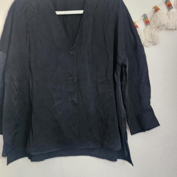 Sandro Black Button Down Boxy Viscose Top Business Minimalist Designer Formal 4 - Picture 2 of 13